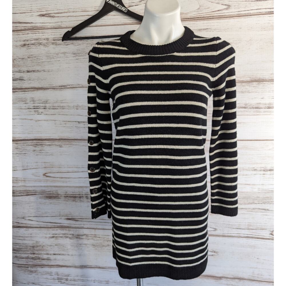 Madewell Black and White Stripe Crewneck Sweater Dress sz XS
